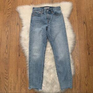 Levi’s Blue wedgie Jeans Size 24 Raw hem, 100% cotton denim jeans high rise